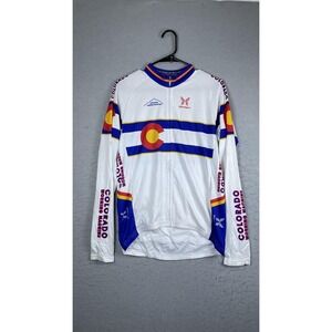 ShaverSport Colorado Cycling Jersey Mens Medium White Full Zip Long Sleeve